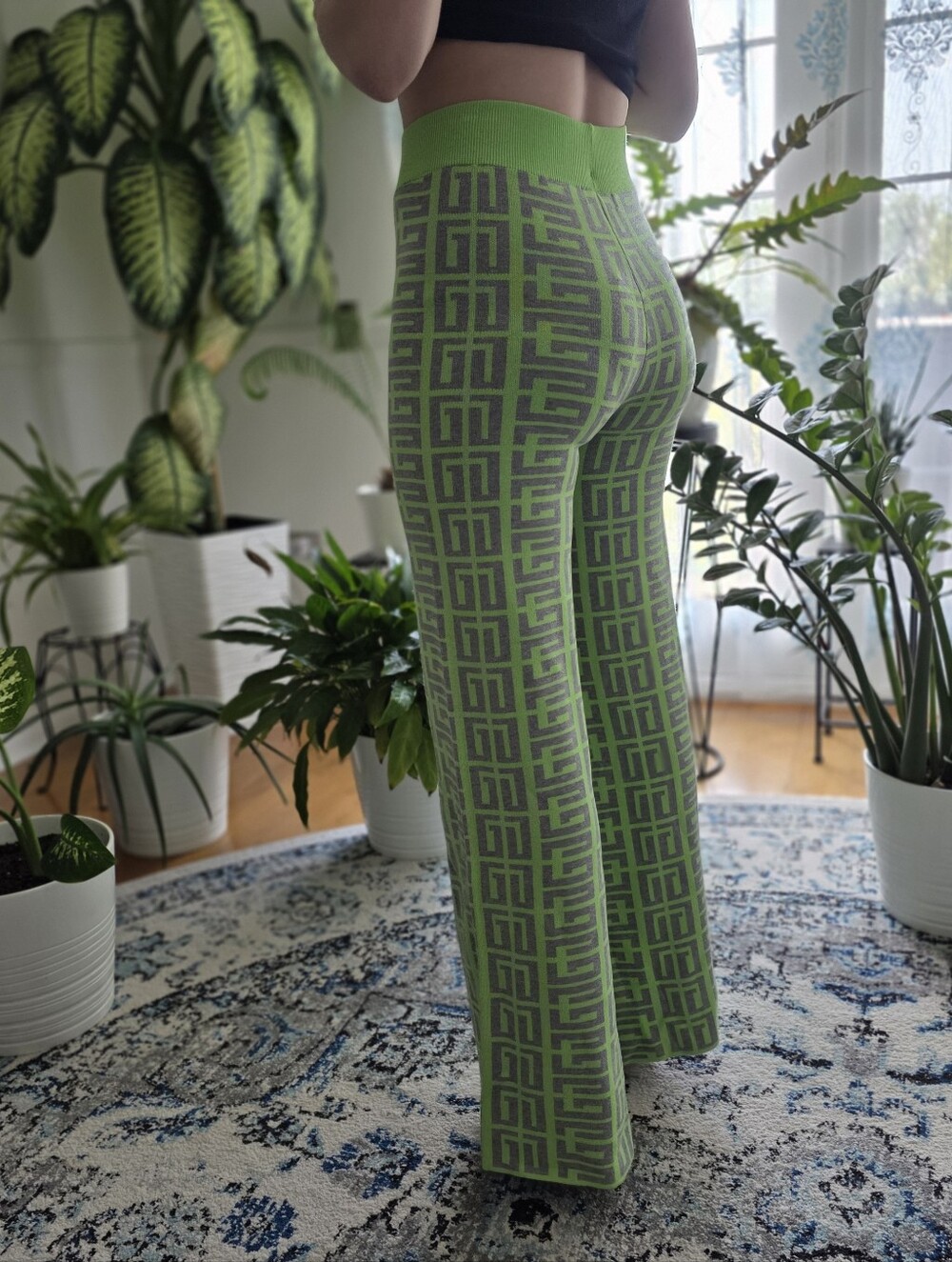 Akira ShopAkira Green Gray Geometric Knit Wide Leg Pants Size XL - Picture 6 of 8